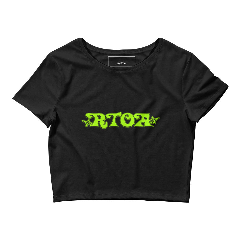 Women’s Black and Neon Green Crop Tee