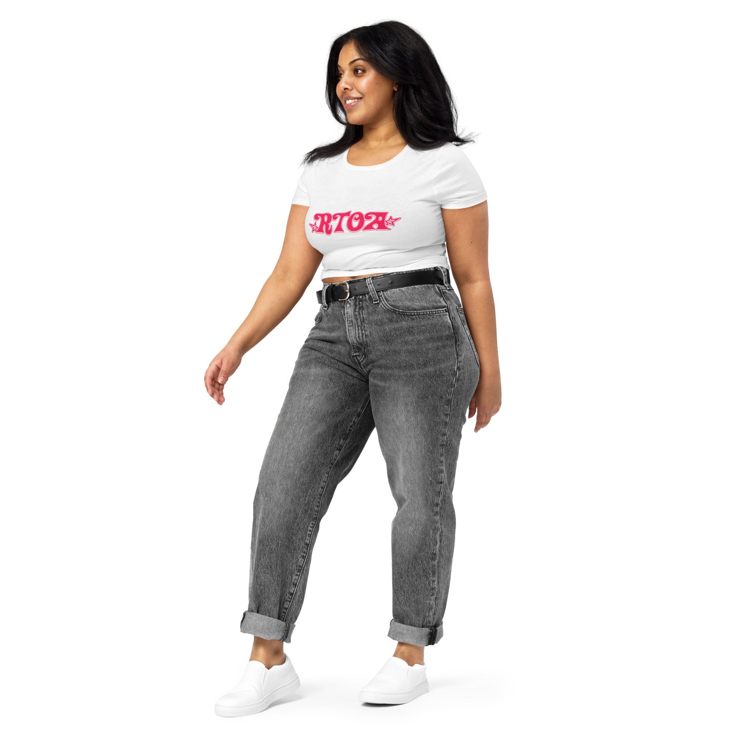 Women’s Pink and White Crop Tee