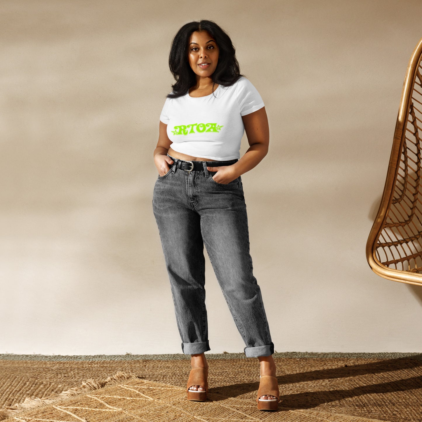 Women’s Neon Green and White Crop Tee