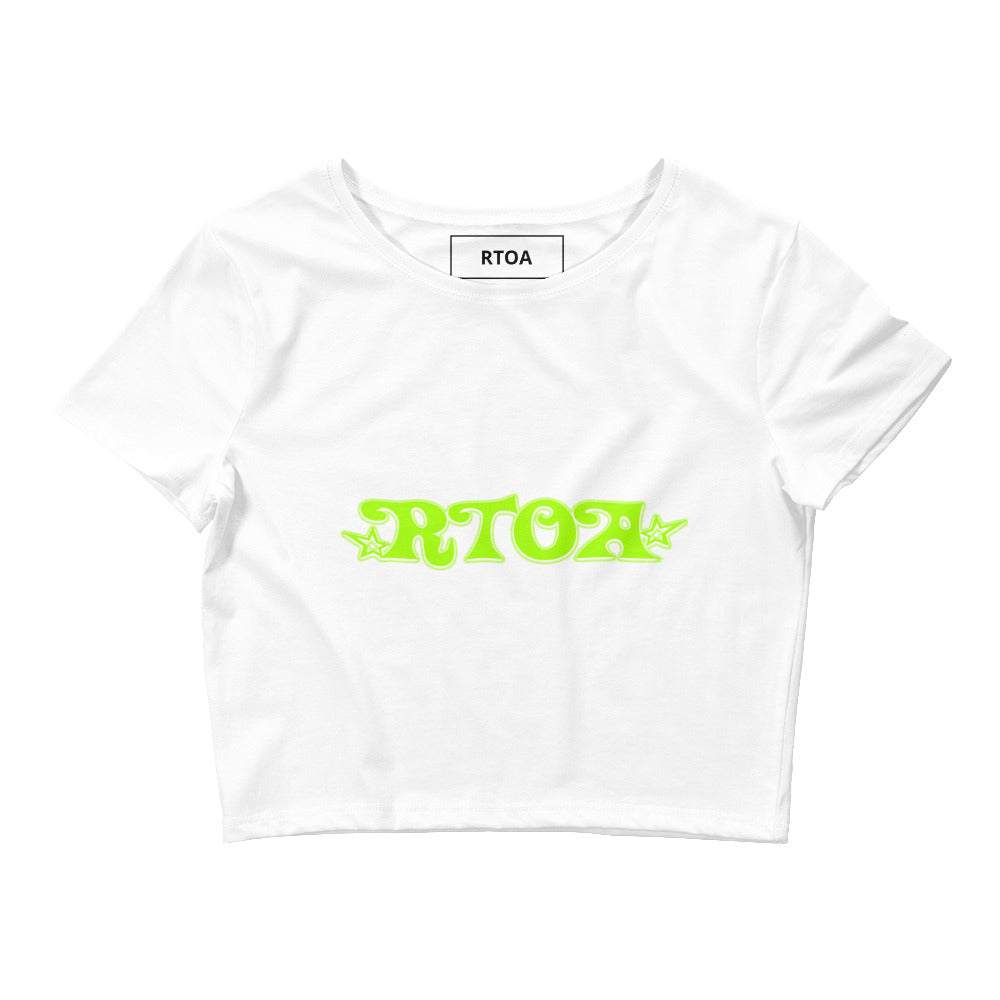 Women’s Neon Green and White Crop Tee